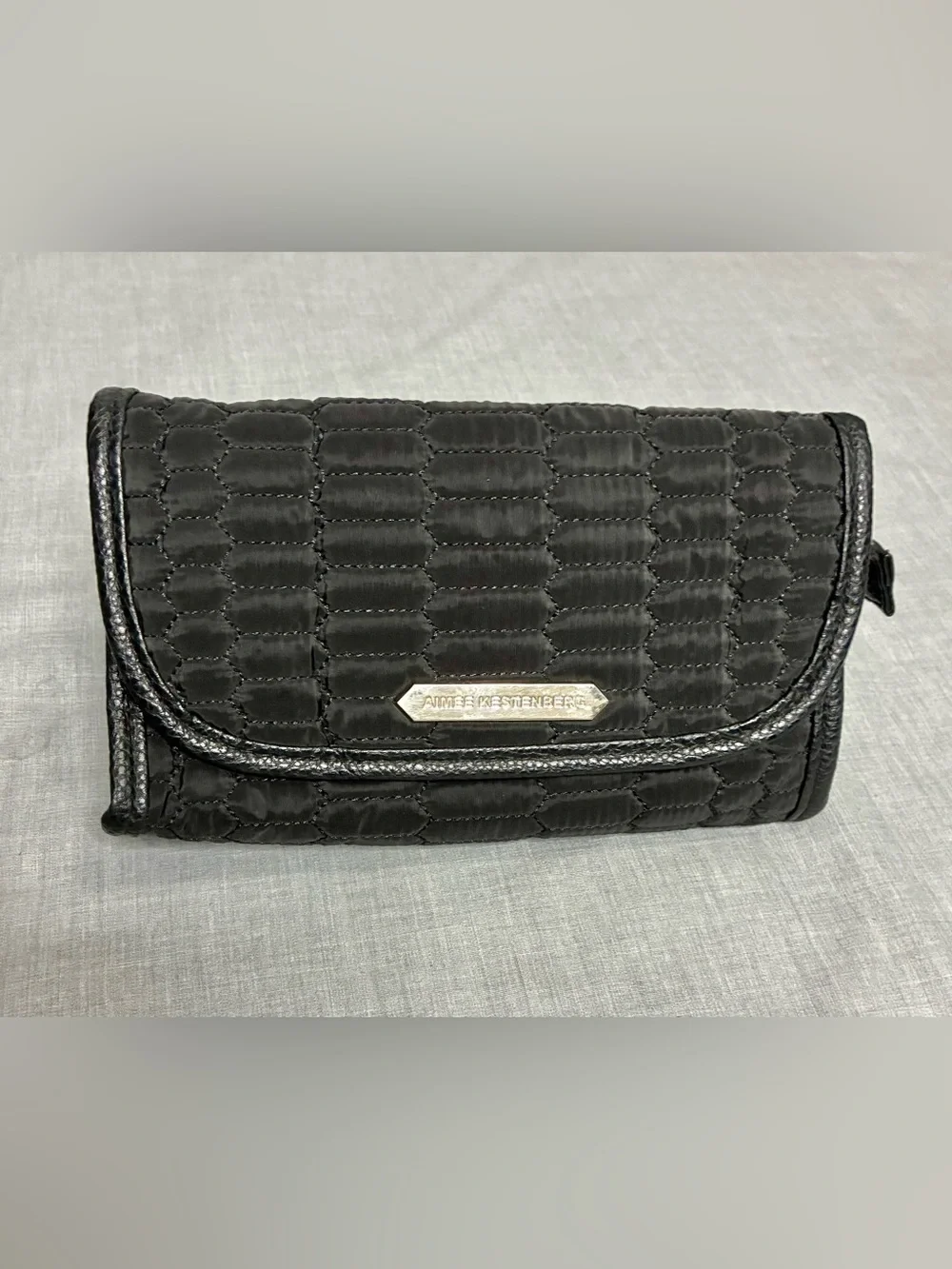 Aimee Kestenberg Black Quilted Cosmetic/Toiletry Bag with Logo Plate